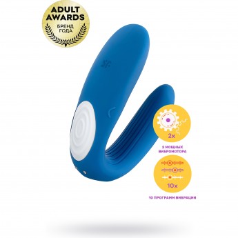 Многофункциональный стимулятор для пар SATISFYER DOUBLE WHALE силикон голубой